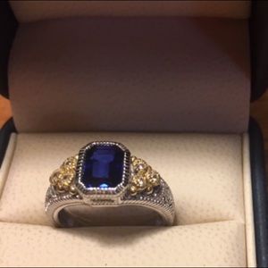 Judith Ripka 925SS/14K Blue Sapphire Ring, Sz 7